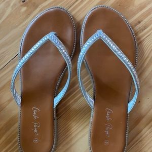 Cute rhinestone silver and brown sandals. Size 8